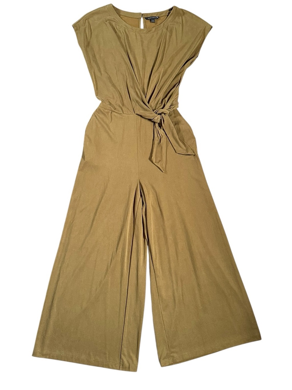 BANANA REPUBLIC olive green crop wide leg faux wrap cap sleeve jumpsuit sz Small